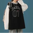 Long-sleeve Lettering Two-tone Top