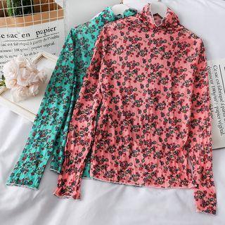 Cowl-neck Floral Sheer Top