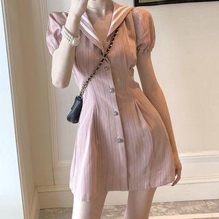 Puff-sleeve Sailor Collar Mini Sheath Dress