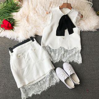 Set: Lace Panel Vest + A-line Skirt