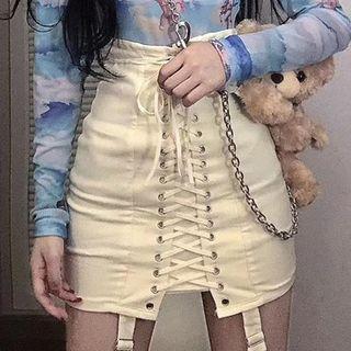 Lace-up Mini Fitted Skirt