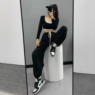 Drawcord High-waist Straight-cut Pants