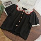 Strawberry Embroidered Knit Top Black - One Size