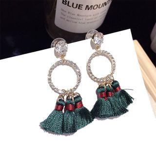 Rhinestone Hoop Tassel Dangle Earring 1 Pair - Steel Needle - Gold - One Size