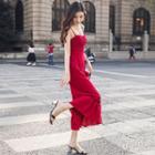Spaghetti Strap Frill Trim A-line Midi Dress