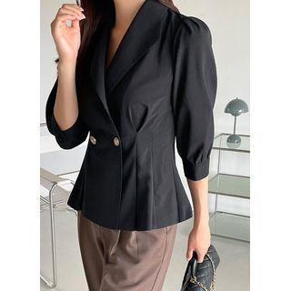 Collared Double-button Peplum Blouse