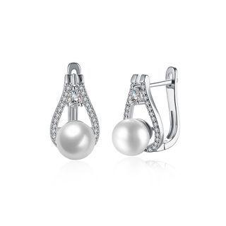 Stylish Drop-shaped Earrings With Fashion Pearl And Austrian Element Crystals Silver - One Size