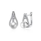 Stylish Drop-shaped Earrings With Fashion Pearl And Austrian Element Crystals Silver - One Size