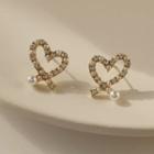 Sterling Silver Rhinestone Heart Stud Earring 1 Pair - A-756 - Gold - One Size