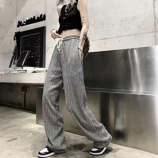 Drawstring Waist Check Loose-fit Pants