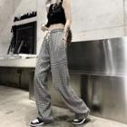 Drawstring Waist Check Loose-fit Pants