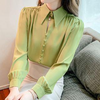 Puff-sleeve Keyhole Shirt