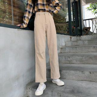 Straight-cut Corduroy Plain Pants