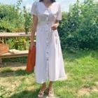 Short-sleeve Button-front A-line Dress White - One Size