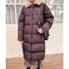 Faux-fur Collar Padded Coat Brown - One Size