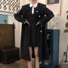 Color Block Long-sleeve A-line Dress / Collared Single-breasted Coat