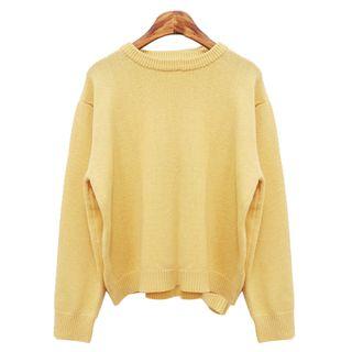 Plain Crew Neck Sweater Yellow - One Size