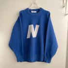 Long-sleeve Round Neck Sweater Blue - One Size
