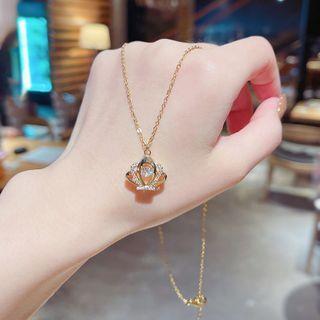 Shell Rhinestone Pendant Necklace X388 - Gold - One Size
