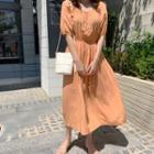 Tie-back Shirred Long Dress Orange - One Size