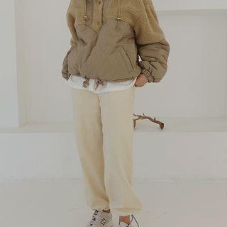 Fleece-trim Quilted Anorak Sweatshirt