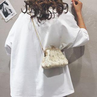 Lace Panel Straw Crossbody Bag