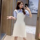 Set: Balloon-sleeve Blouse + Jumper Dress