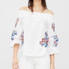 Elbow-sleeve Off-shoulder Embroidery Top