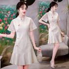 Short-sleeve Frog-button Lace A-line Dress