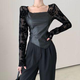 Lace Sleeve Square Neck Top