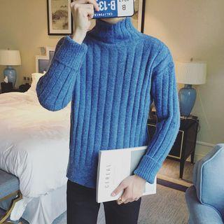 Mock Neck Plain Rib Sweater
