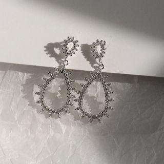 Rhinestone Drop Earring 1 Pc - Silver - One Size