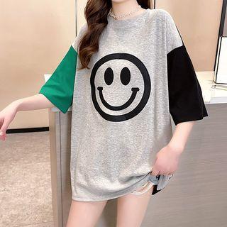 Color Block Smiley Face Print T-shirt