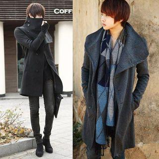 Oversized-collar Single-breasted Tweed Coat