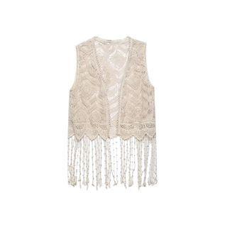 Fringed Pointelle Knit Vest