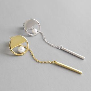 925 Sterling Silver Faux Pearl Bar Dangle Earring