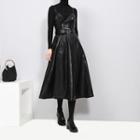 Suspender Pu Dress Black - One Size