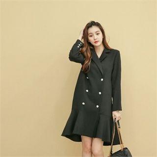 Double-breasted Ruffle-hem Coatdress