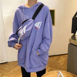 Set: Letter Print Loose Hoodie + Sling Bags