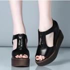 Zip Front Platform Wedge Sandals