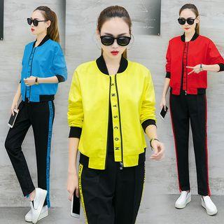 Set: Lettering Zip Jacket + Paneled Pants