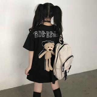 Elbow-sleeve Bear Embellished T-shirt