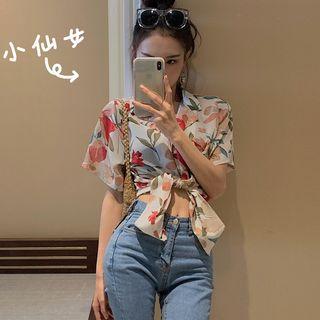 Short-sleeved Printed Chiffon Shirt