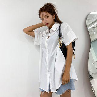 Short-sleeve Oversized Plain Shirt