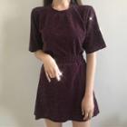 Set: Shimmery Short-sleeve T-shirt + A-line Skirt