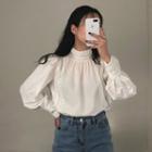 Lace-trim Puff-sleeve Blouse White - One Size