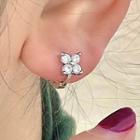 Clover Rhinestone Alloy Earring 2579a - 1 Pair - Silver - One Size