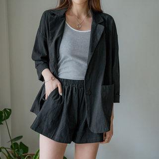 Set: Single-breasted Blazer + Band-waist Shorts