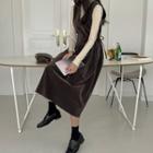 Set: Velvet Long Overall Dress + Mock-neck Knit Top