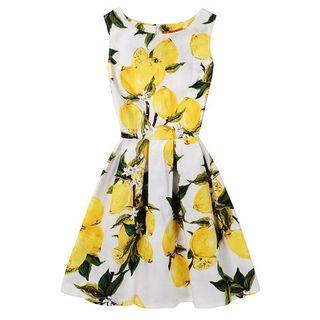 Lemon Print Sleeveless A-line Dress